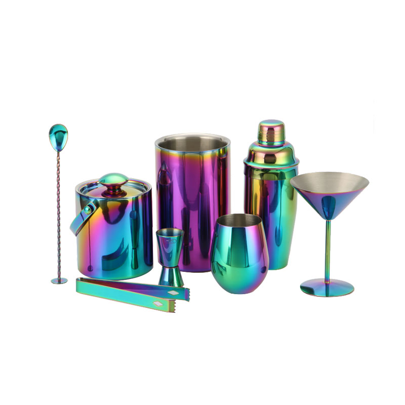 Stainless steel cocktail mixer barware set in vintage-copper electroplated finish